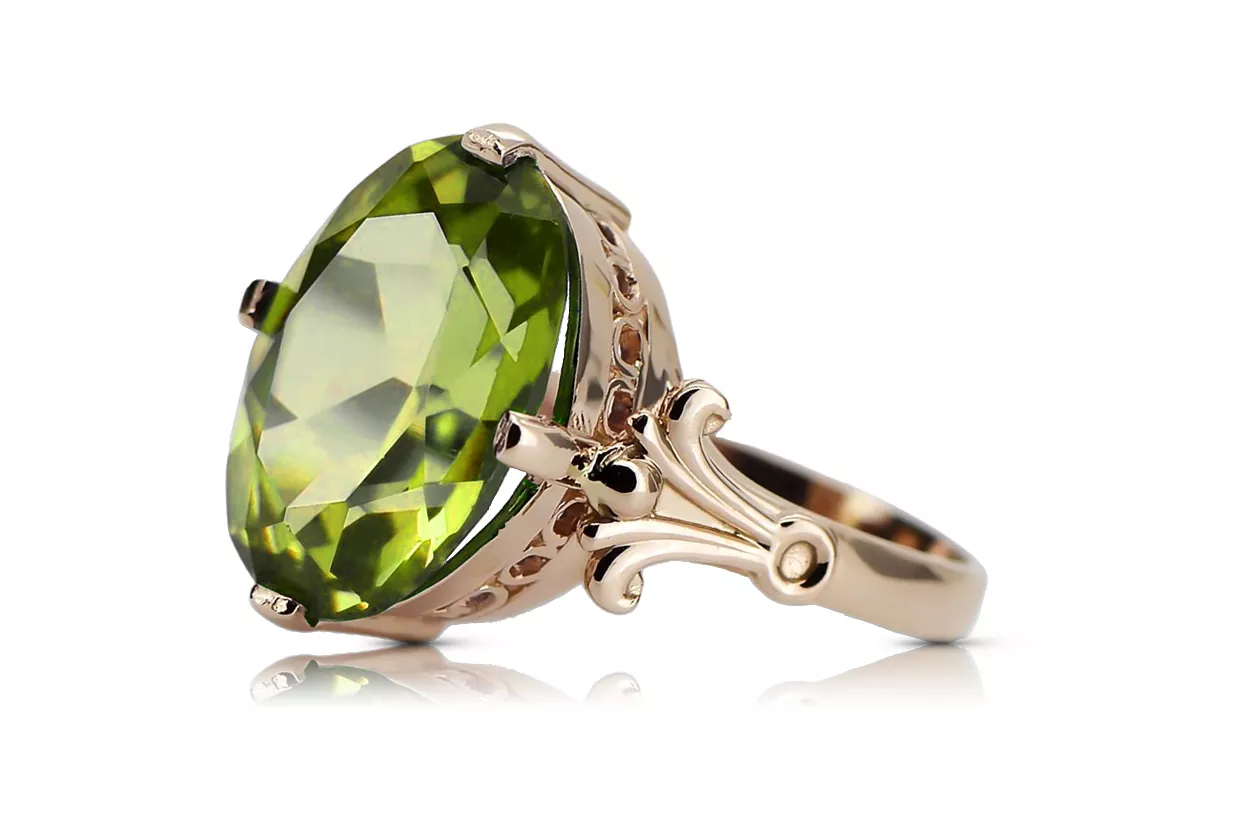 Yellow Peridot Sterling silver rose gold plated Ring Vintage style vrc369rp